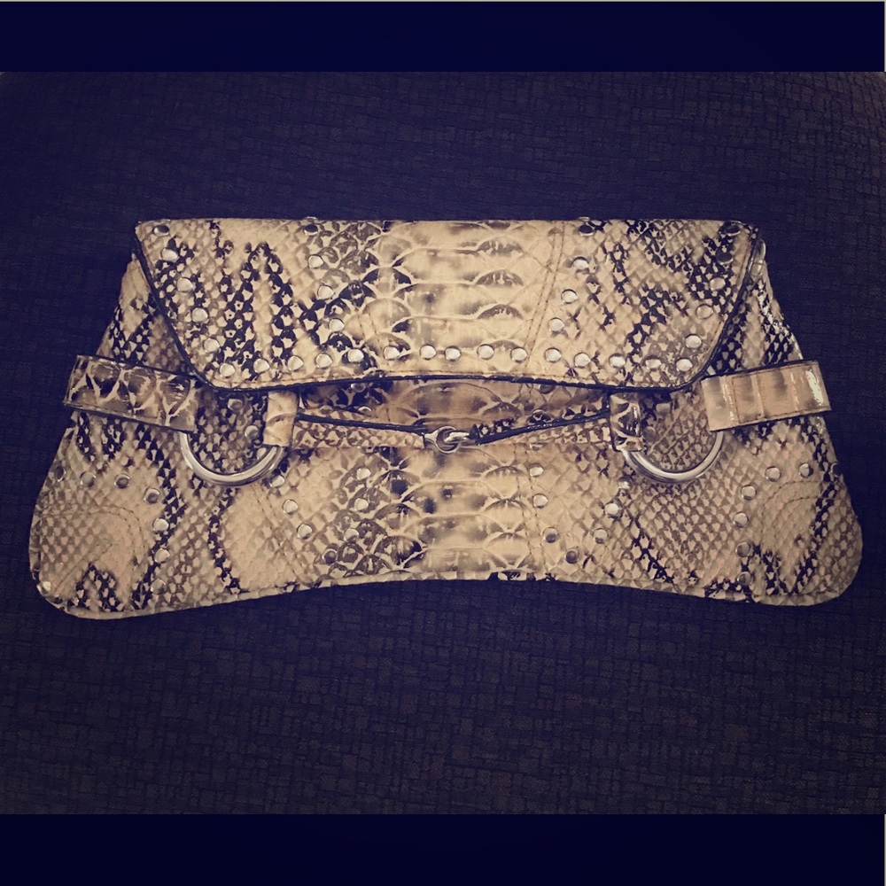 CLUTCH purse with studs FAUX-SNAKESKIN
